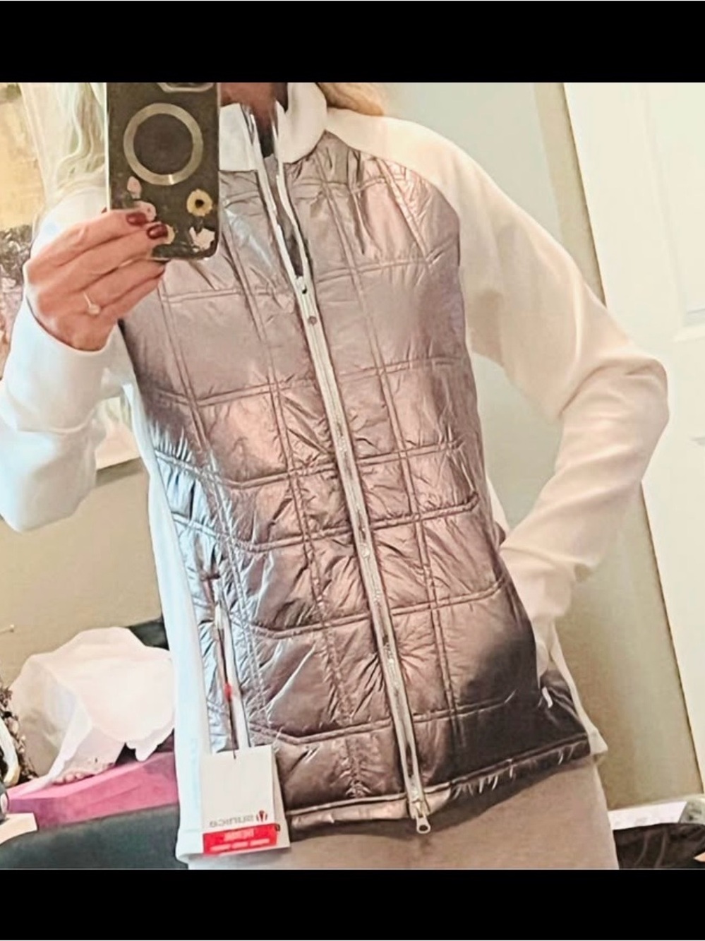 Sunice Ella Metallic Quilted Zip-Front Jacket - Silver/White